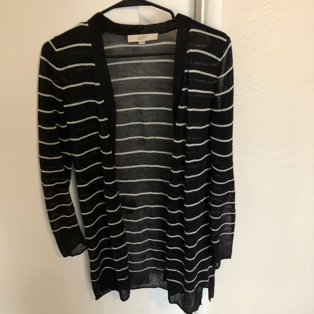 Loft - black striped lightweight cardigan Sz S